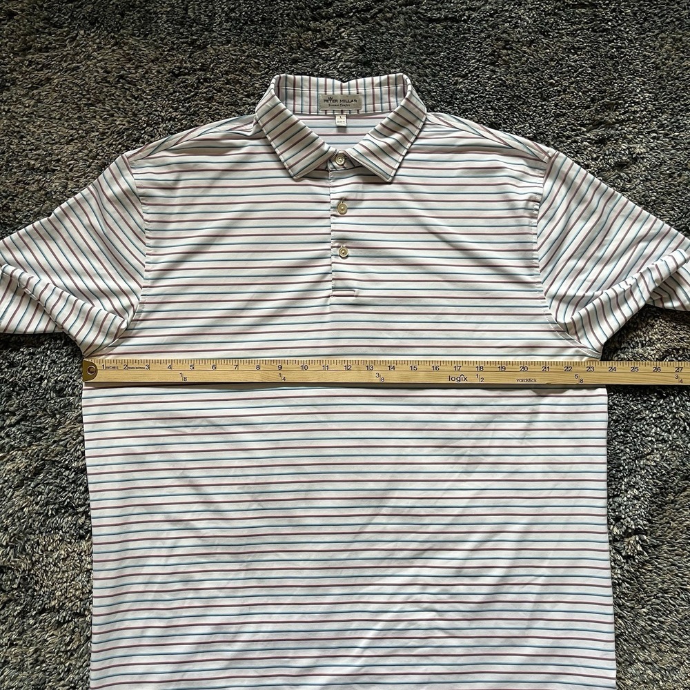 Mens‎ Peter Millar Summer Comfort Golf Polo Shirt Large Red White & Blue Striped - Picture 3 of 9